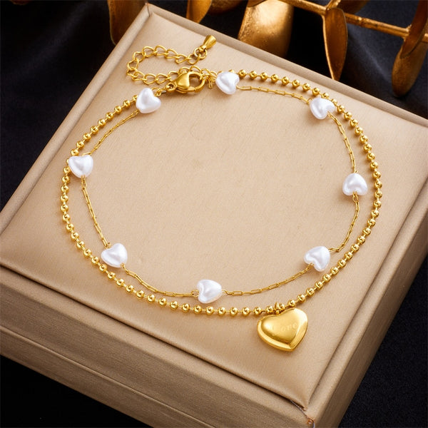 18k Gold Love Pearl Anklet