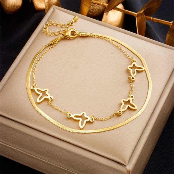 18k Gold Snake Chain Butterfly Anklet