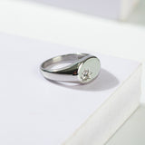 Sterling Silver Pinkie Diamond Signet Ring