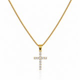 18k Gold Diamond Cross Pendant Chain Necklace