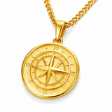 18k Gold Compass Pendant Chain Necklace