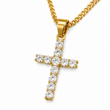18k Gold Diamond Cross Pendant Chain Necklace