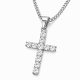 Sterling Silver Diamond Cross Pendant Chain Necklace
