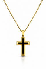18K Gold Big Cross Pendant Chain Necklace