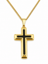 18K Gold Big Cross Pendant Chain Necklace