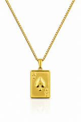 18K Gold Ace Card Pendant Chain Necklace