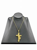 18K Gold Big Cross Praying Hand Pendant Chain Necklace