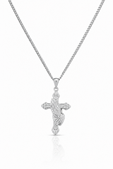 Sterling Silver Big Cross Praying Hands Pendant Chain Necklace