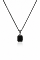 Black Onyx Stone Pendant Chain Necklace