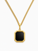 18K Gold Black Onyx Stone Pendant Chain Necklace