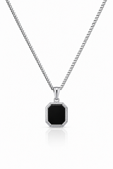 Sterling Silver Black Onyx Stone Pendant Chain Necklace