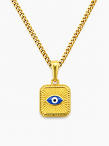 18K Gold Women's Evil Eye Pendant Chain Necklace