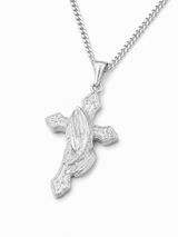 Sterling Silver Big Cross Praying Hands Pendant Chain Necklace