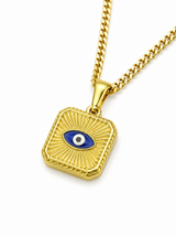 18K Gold Women's Evil Eye Pendant Chain Necklace