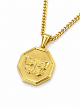 18K Gold Butterfly Hexagon Pendant Chain Necklace