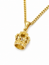 18K Gold Crown Pendant Chain Necklace
