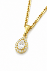18K Gold Diamond Drop Women's Pendant Chain Necklace