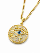 18K Gold Diamond Big Evil eye Pendant Chain Necklace
