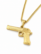 18K Gold Gun Pendant Chain Necklace