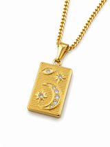 18K Gold Sun Moon Women's Pendant Chain Necklace