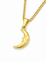 18K Gold Women's Moon Pendant Chain Necklace