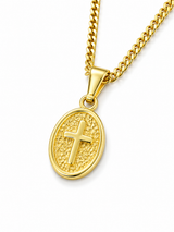 18K Gold Mini Oval Cross Pendant Chain Necklace