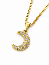 18K Gold Diamond Moon Women's Pendant Chain Necklace