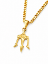 18K Gold Trident Pendant Chain Necklace