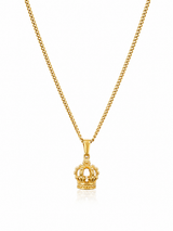 18K Gold Crown Pendant Chain Necklace