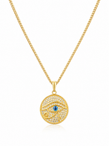 18K Gold Diamond Big Evil eye Pendant Chain Necklace