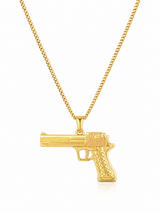 18K Gold Gun Pendant Chain Necklace
