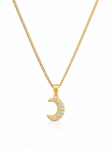 18K Gold Diamond Moon Women's Pendant Chain Necklace