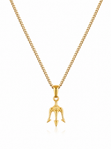 18K Gold Trident Pendant Chain Necklace