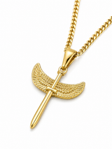 18K Gold Wing Sword Pendant Chain Necklace