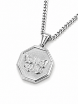 Sterling Silver Women's Butterfly Hexagon Pendant Chain Necklace