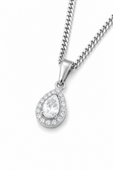 Sterling Silver Diamond Drop Women's Pendant Chain Necklace