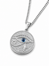Sterling Silver Diamond Big Evil eye Pendant Chain Necklace