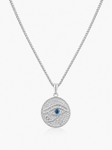 Sterling Silver Diamond Big Evil eye Pendant Chain Necklace