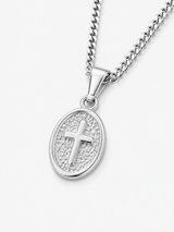 Sterling Silver Mini Oval Cross Pendant Chain Necklace