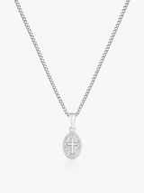 Sterling Silver Mini Oval Cross Pendant Chain Necklace