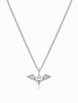 Sterling Silver Heart Wing Women's Pendant Chain Necklace