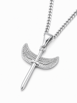 Sterling Silver Wing Sword Pendant Chain Necklace