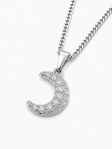 Sterling Silver Diamond Moon Women's Pendant Chain Necklace