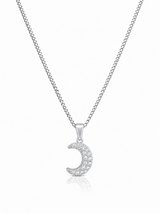 Sterling Silver Diamond Moon Women's Pendant Chain Necklace
