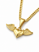 18K Gold Heart Wing Women's Pendant Chain Necklace