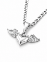 Sterling Silver Heart Wing Women's Pendant Chain Necklace
