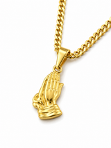 18k Gold Praying Hand Pendant Chain Necklace