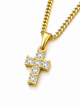 18K Gold Mini Diamond Cross Pendant Necklace
