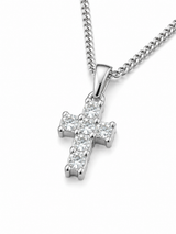 Sterling Silver Mini Diamond Cross Pendant Necklace