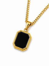 18K Gold Black Onyx Stone Pendant Chain Necklace